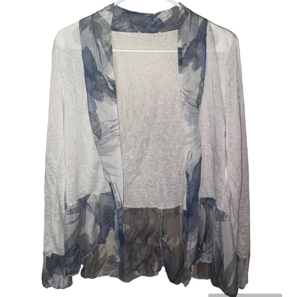 Elena Baldi Made in Italy Drape Neck Drawstring Chiffon Overlay Blouse Top
